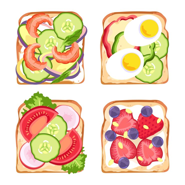Vector sándwiches saludables de set top of view ilustración de comida aislada desayuno o almuerzo sabroso vector nutrición