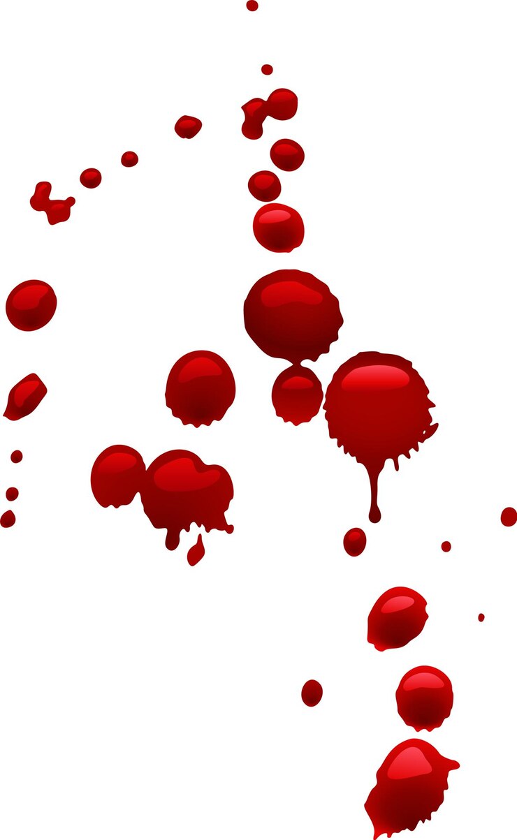 Vector la sangre está goteando y salpicando sobre un fondo blanco creando una escena dramática e inquietante perfecta para proyectos relacionados con crímenes de terror o temas médicos