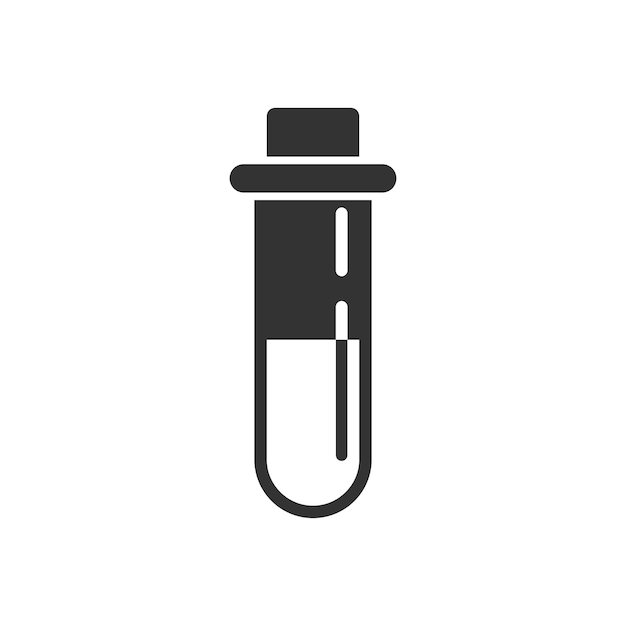 Sangre en el icono del tubo de ensayo en estilo plano Ilustración vectorial del frasco de laboratorio en un fondo aislado Líquido en el concepto de negocio del letrero del vaso