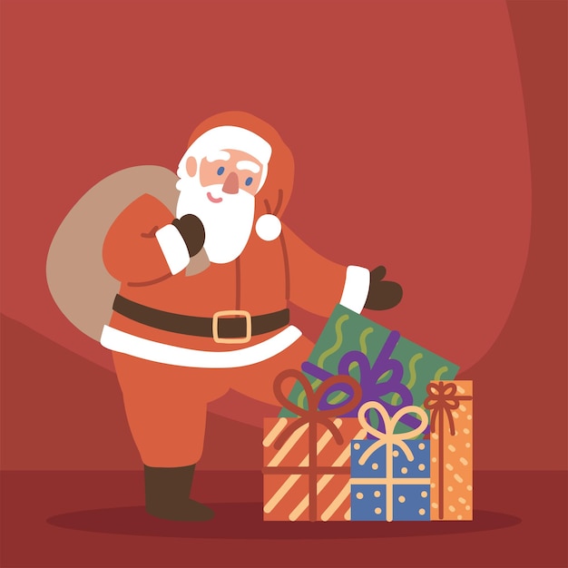 Santa con bolsa y regalos