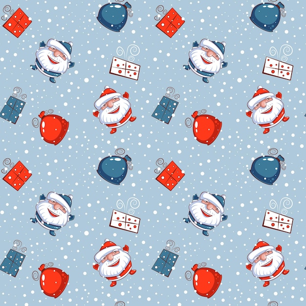 Vector santa, bolsos y regalos sobre un fondo azul.