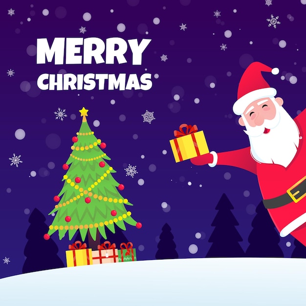 Santa Claus árbol de Navidad abeto estilo plano diseño icono signo vector ilustración saludo postal
