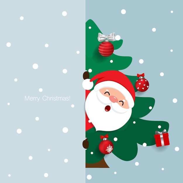 Vector santa claus y árbol de navidad fondo de vacaciones feliz navidad y próspero año nuevo