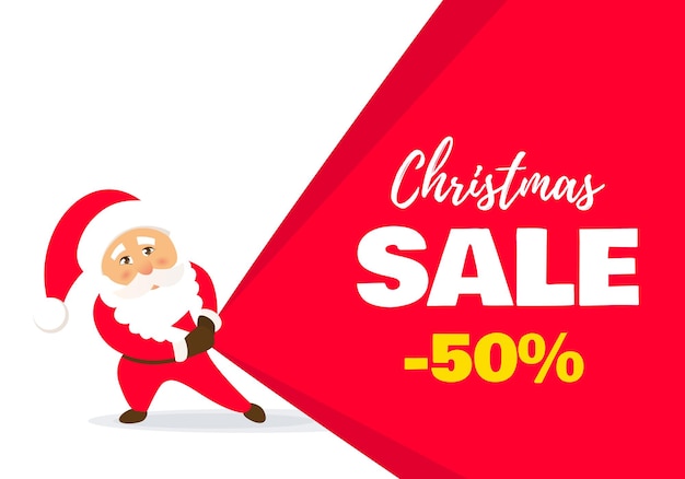 Santa claus con banner ilustración de vector de banner de venta de navidad