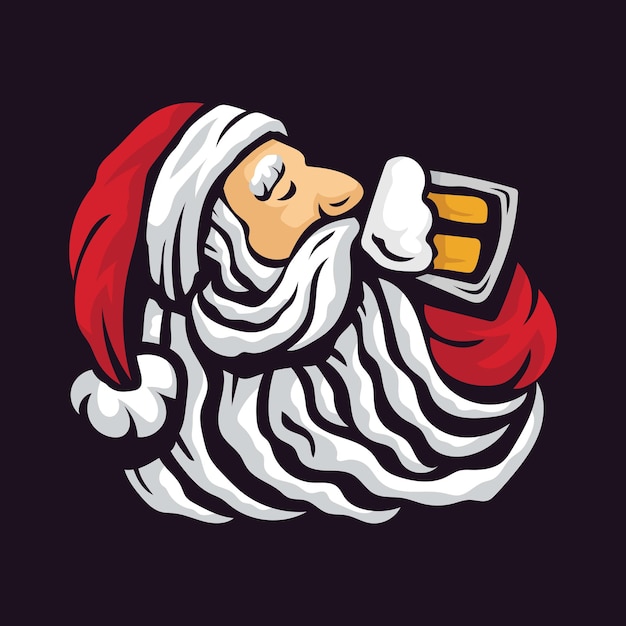 Vector santa claus bebiendo cerveza ilustración vectorial celebrar año nuevo y feliz navidad