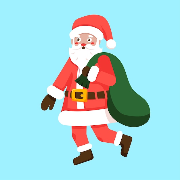 Santa claus con una bolsa llena de regalos ilustración vectorial aislada sobre fondo azul