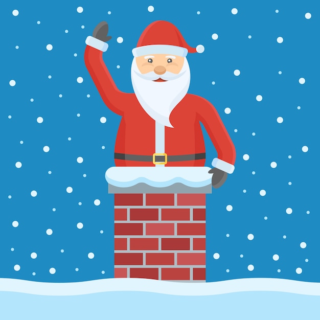 Santa Claus en la chimenea de estilo plano.