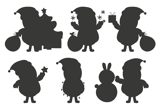 Santa Claus Conjunto de diferentes siluetas aisladas Feliz Navidad y feliz año nuevo Elementos de diseño de vacaciones Vector EPS