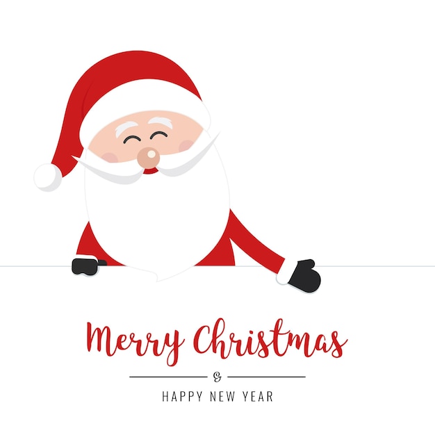 Santa Claus detrás de una pancarta que muestra la Navidad en un fondo blanco