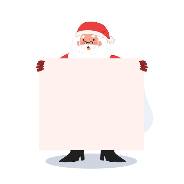 Santa claus está sosteniendo una pancarta en blanco su texto aquí Feliz Navidad ilustración vectorial
