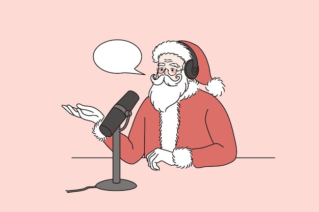 Santa claus habla por radio en micrófono