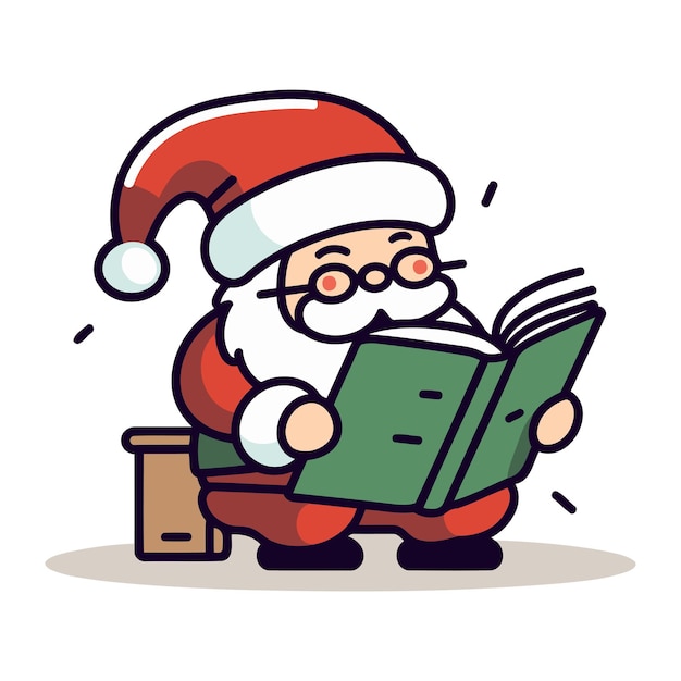 Vector santa claus leyendo un libro feliz navidad y feliz año nuevo ilustración vectorial