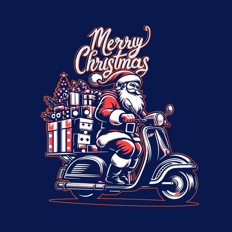 Santa Claus montando una moto Vespa