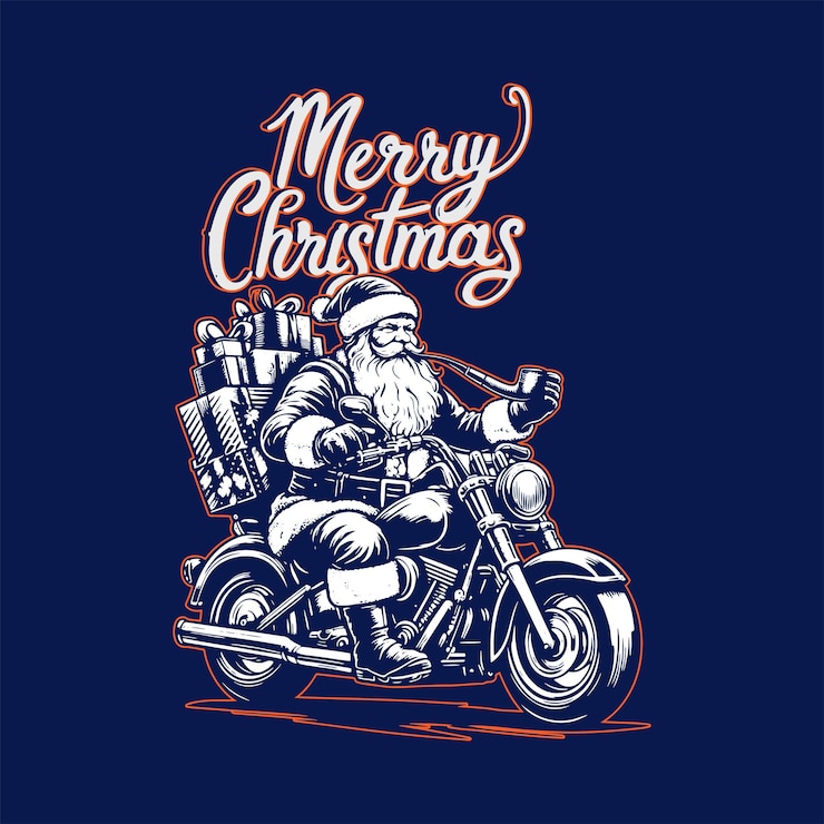 Santa Claus montando en una moto