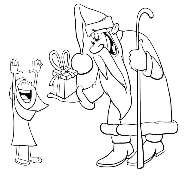 Santa Claus con niña para colorear Colorear Santa Claus con niña