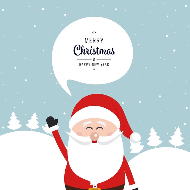 Santa claus ola feliz Navidad discurso burbuja nieve paisaje de fondo