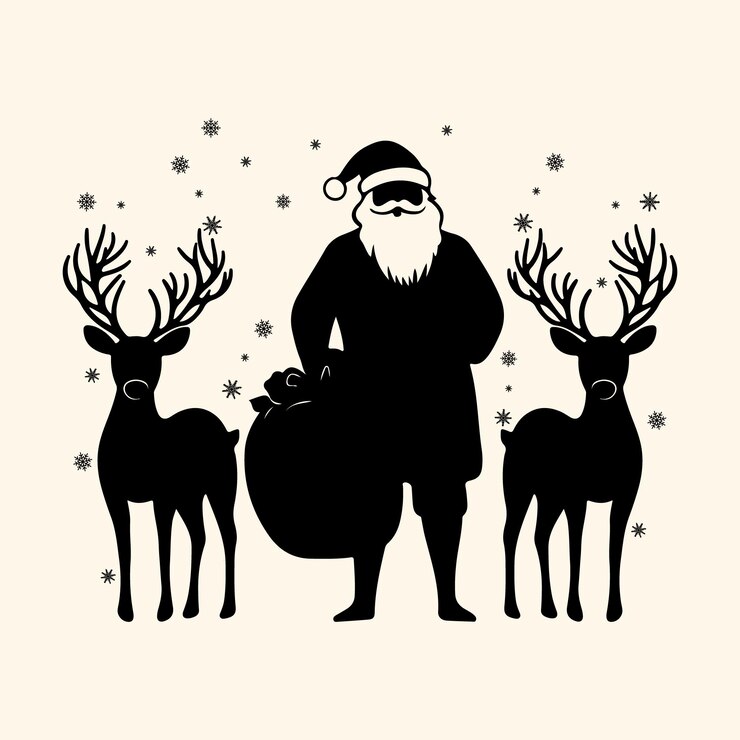 Santa Claus con regalos en la mano Ilustración vectorial de silueta