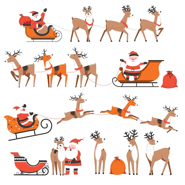 santa claus y renos en vacaciones de navidad