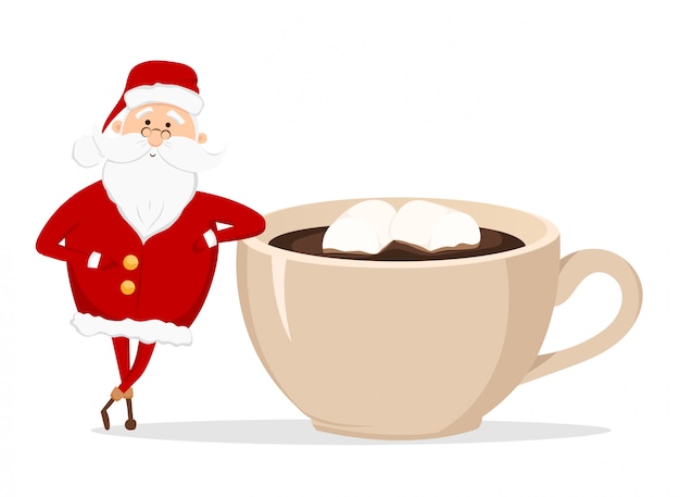 Vector santa claus y una taza de café con malvavisco