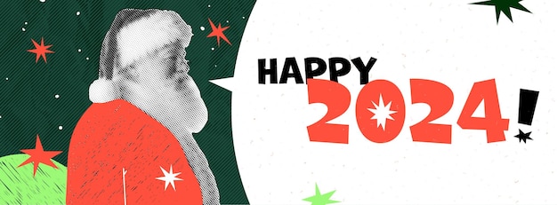 Vector santa claus te desea una feliz navidad y un próspero año nuevo estilo collage con elementos dibujados a mano