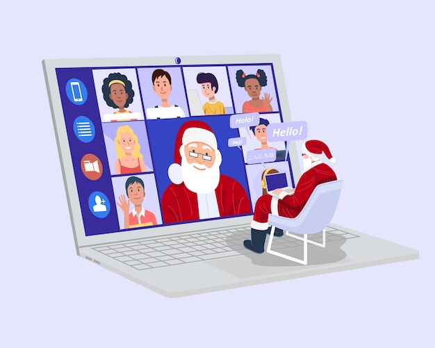 Santa claus tiene reunión virtual con los niños en casa.