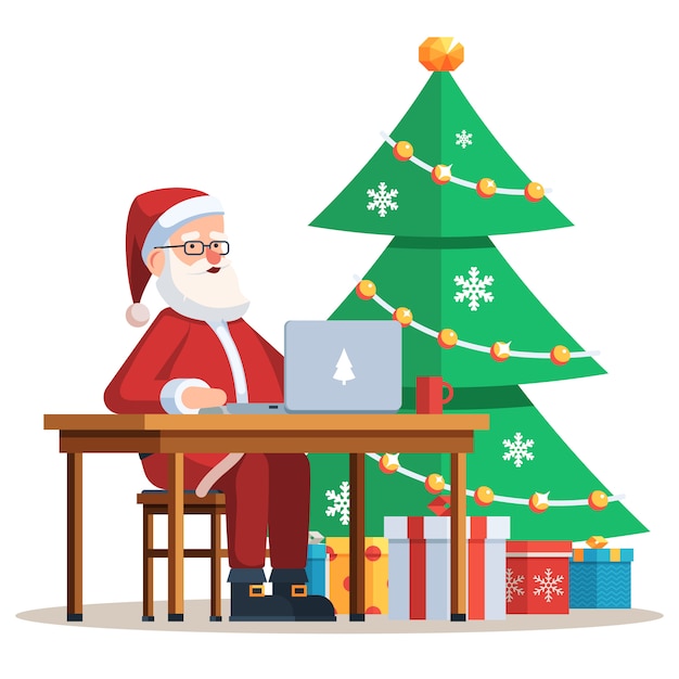 Santa Claus trabajando en equipo portátil