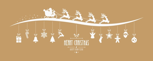 Santa Claus trineo de Navidad elementos colgantes fondo dorado