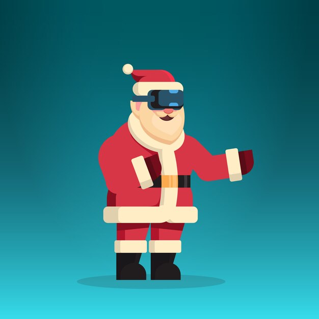 Santa claus usar gafas de realidad virtual digital feliz navidad feliz año nuevo concepto de vacaciones plana