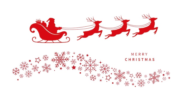Santa Claus viaja en trineo con renos voladores Floco de nieve y estrella elemento decorativo