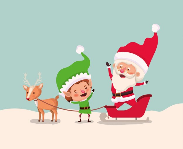 santa clous y ayudante con trineo
