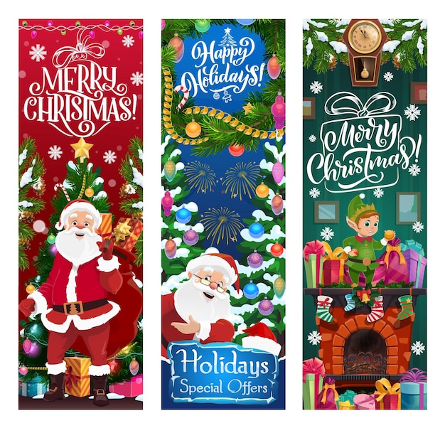 Santa elfo y regalos Navidad venta vector oferta