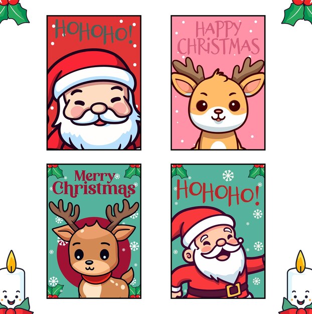 Santa encantador y renos en una feliz Navidad y feliz año nuevo conjunto vectorial