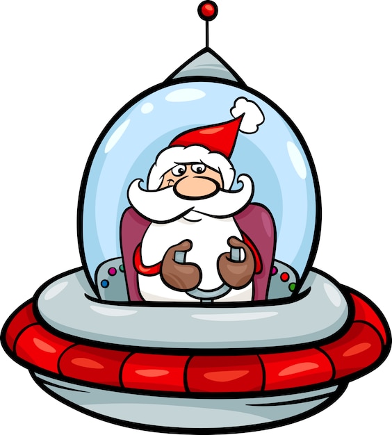 santa en ilustración de dibujos animados de nave espacial