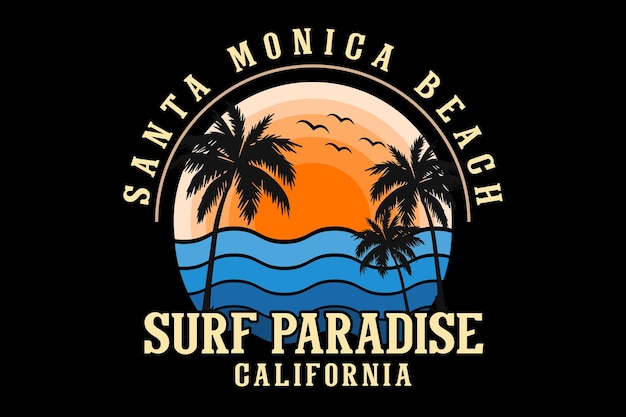 Santa mónica playa california silueta diseño estilo retro