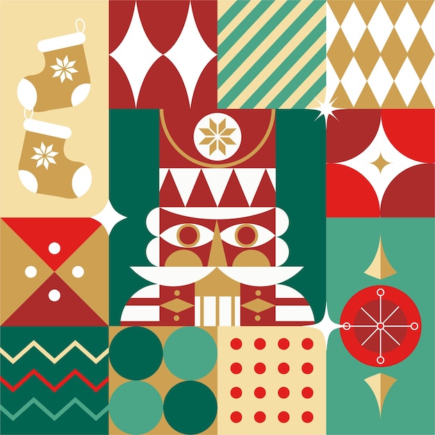 Santa Navidad patrón sin costuras en tarjeta postal de estilo escandinavo con diseño de concepto limpio retro