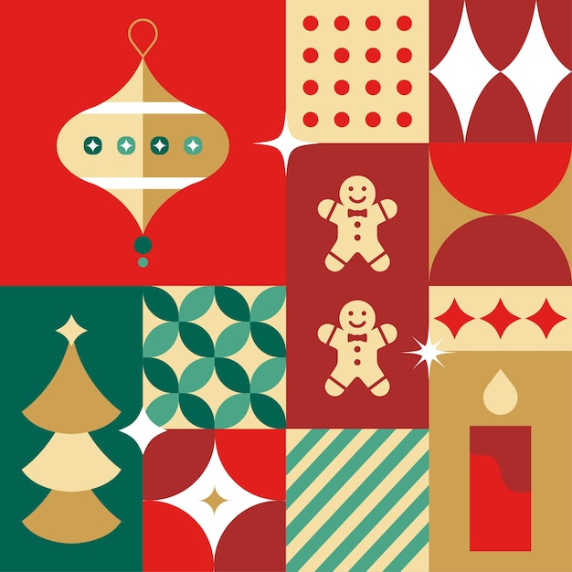 Santa Navidad patrón sin costuras en tarjeta postal de estilo escandinavo con diseño de concepto limpio retro