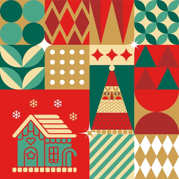 Santa Navidad patrón sin costuras en tarjeta postal de estilo escandinavo con diseño de concepto limpio retro