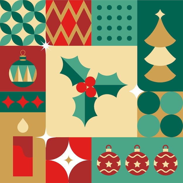 Santa Navidad patrón sin costuras en tarjeta postal de estilo escandinavo con diseño de concepto limpio retro