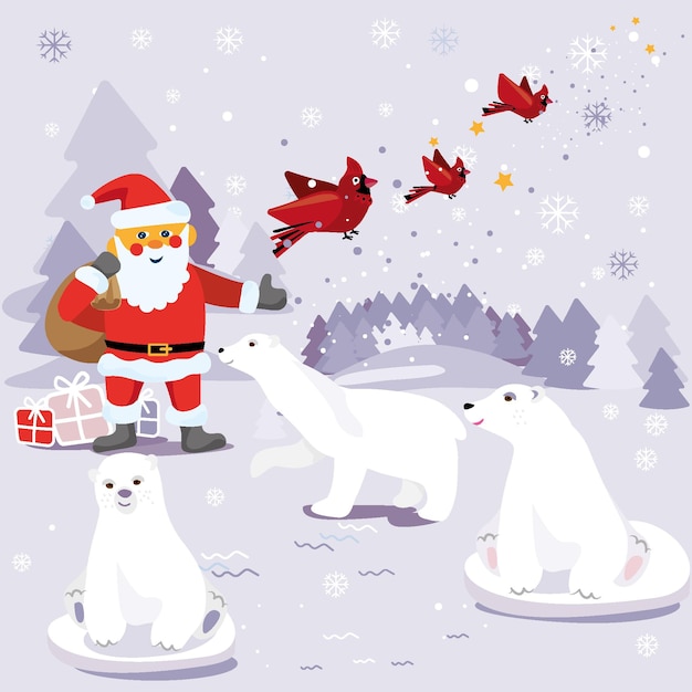 santa, con, oso polar, vector