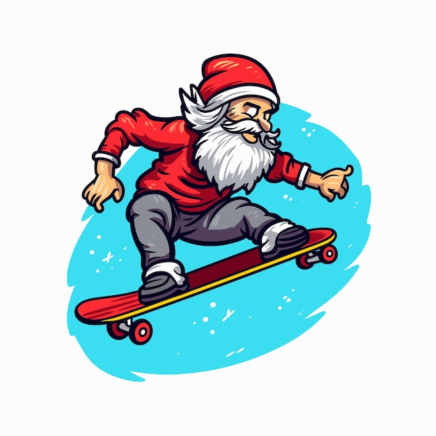 Santa en patineta ilustración vectorial