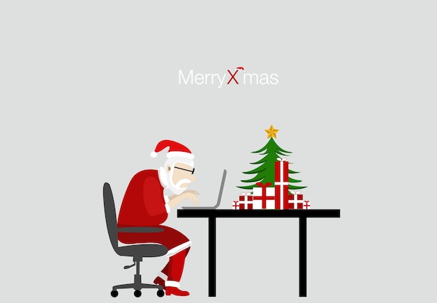 Santa trabajando con computadora portátil
