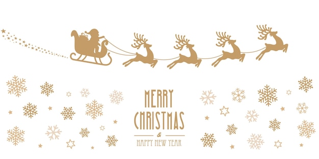 Santa trineo renos volando silueta roja Feliz Navidad