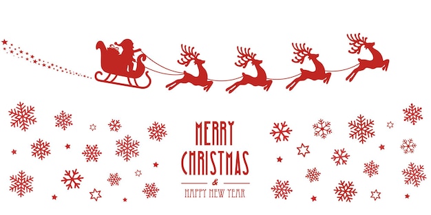 Santa trineo renos volando silueta roja Feliz Navidad