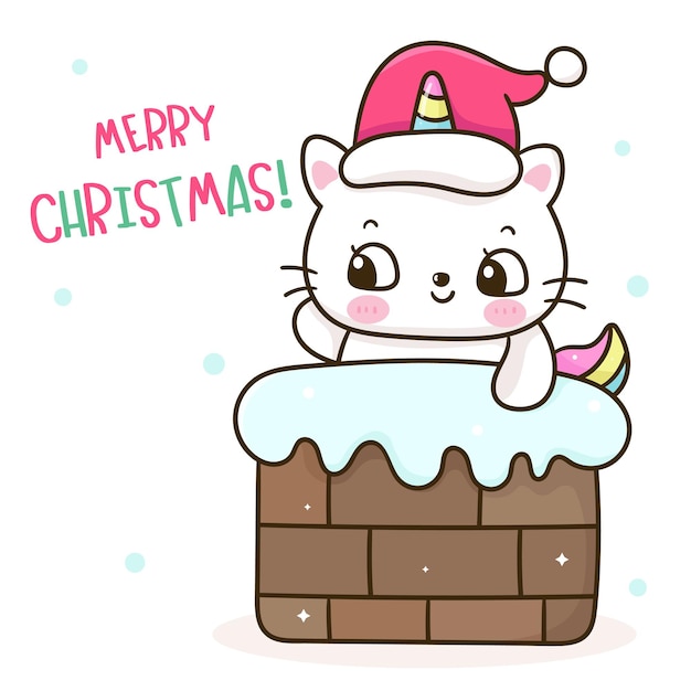 Santa unicornio gato en Navidad chimenea kawaii animal