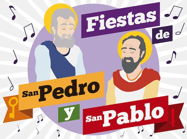 Vector santos pedro y pablo celebrando con música sus fiestas