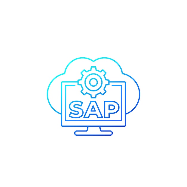 Sap, icono de línea de vector de software de nube empresarial