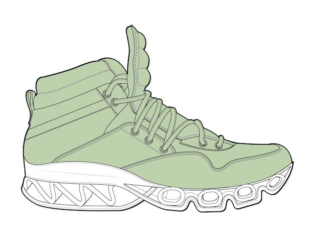 Sapatos de senderismo para mujeres plantilla vectorial de dibujo técnico