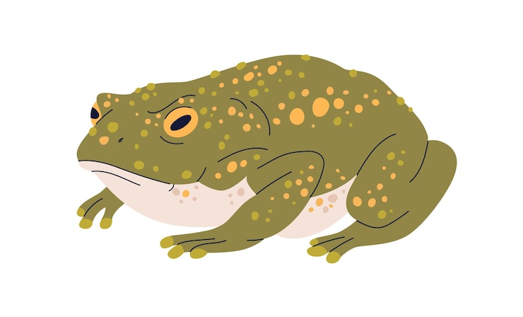 Vector sapo caucásico, bufo verrucosissimus. rana verde con glándulas parotoides en la piel. reptil anfibio, animal salvaje. ilustración de vector gráfico plano aislado sobre fondo blanco.