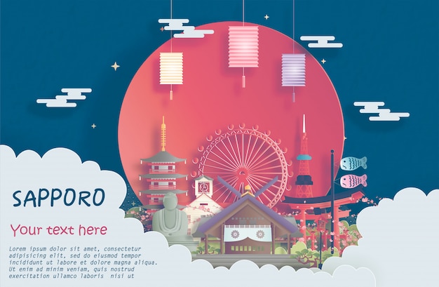 Sapporo, punto de referencia de japón para pancartas de viajes y publicidad