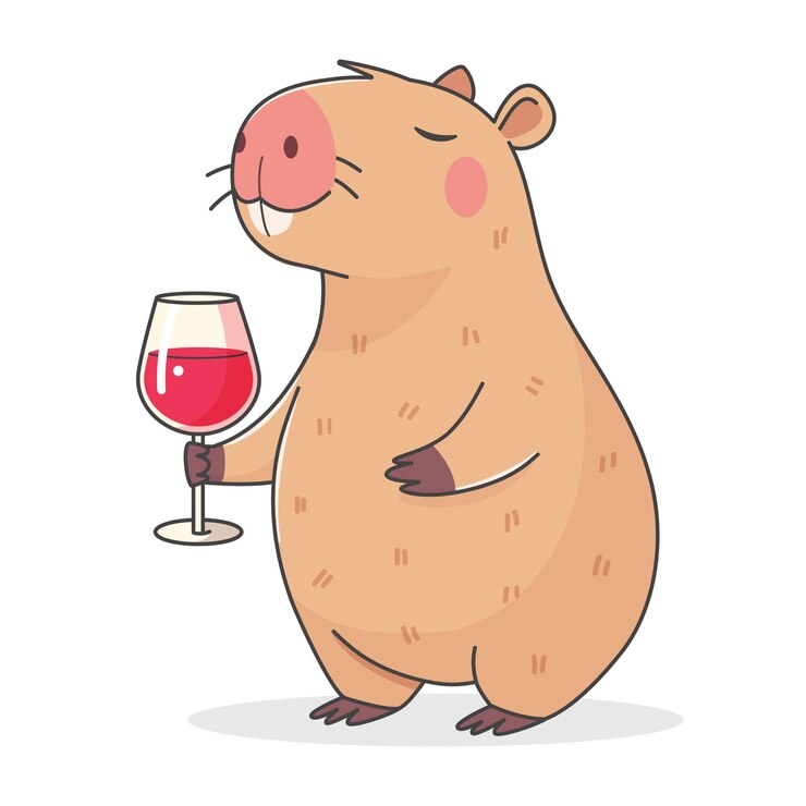 Sapybara con una copa de vino tinto